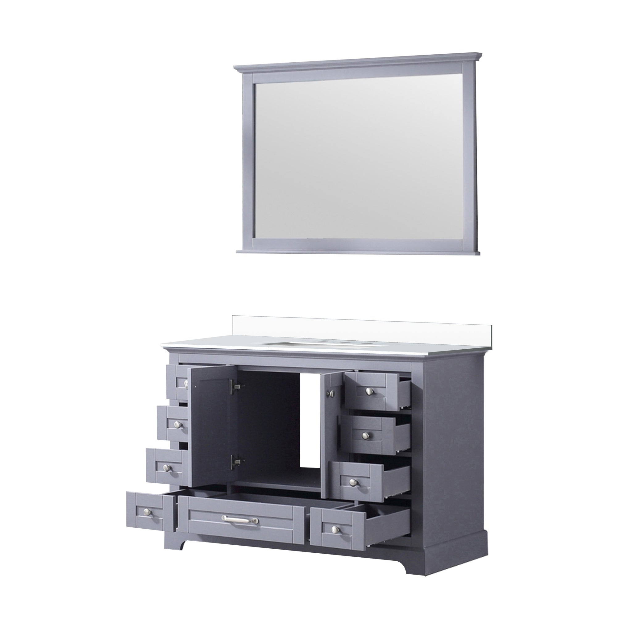 Dukes 48" Dark Grey Single Vanity, White Quartz Top, White Square Sink and 46" Mirror