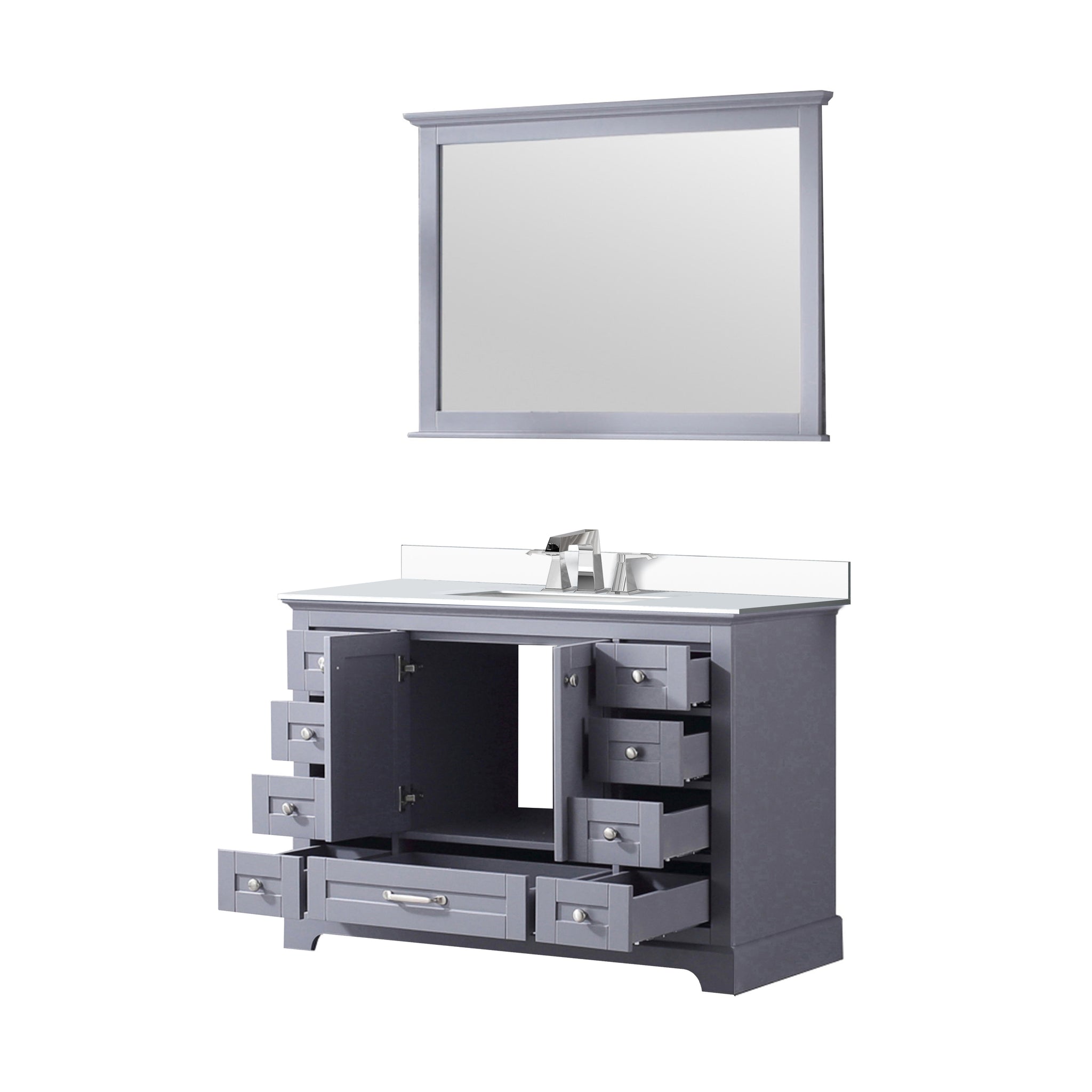 Dukes 48" Espresso Single Vanity, White Quartz Top, White Square Sink and 46" Mirror w/ Faucet