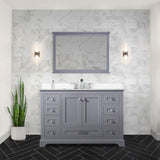 Dukes 48" Dark Grey Single Vanity, White Quartz Top, White Square Sink and 46" Mirror w/ Faucet