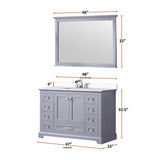 Dukes 48" Dark Grey Single Vanity, White Quartz Top, White Square Sink and 46" Mirror