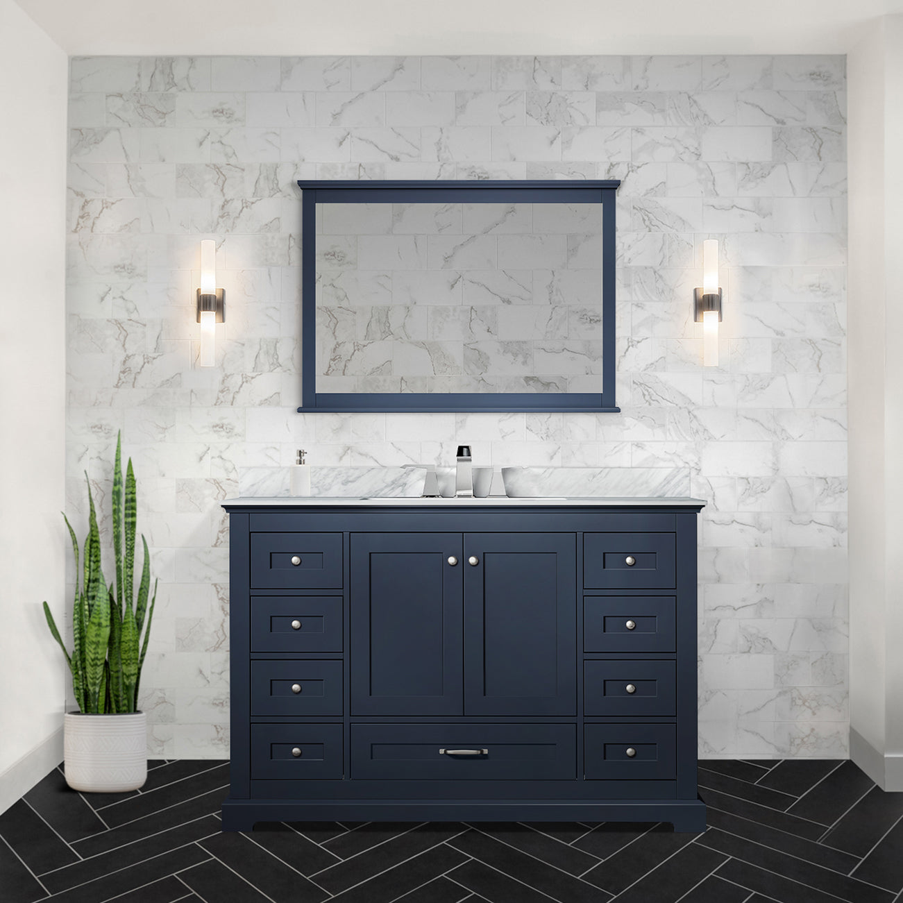 Dukes 48 in. Freestanding Bathroom Vanity with White Carrara Marble Top, White Square Sink