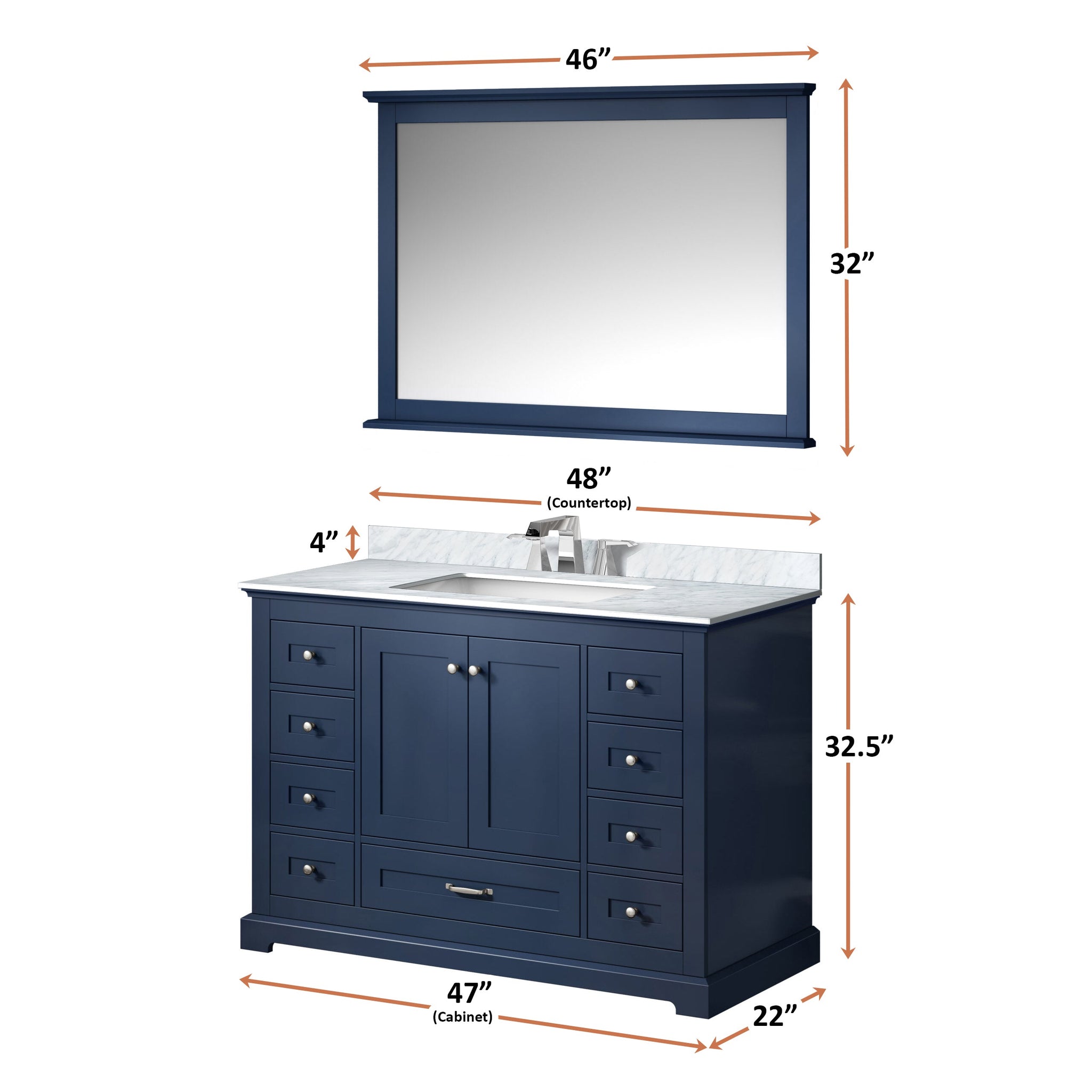 Dukes 48 in. Freestanding Bathroom Vanity with White Carrara Marble Top, White Square Sink