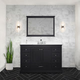 Dukes 48" Espresso Single Vanity, White Quartz Top, White Square Sink and 46" Mirror