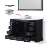 Dukes 48" Espresso Single Vanity, White Quartz Top, White Square Sink and 46" Mirror