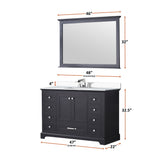 Dukes 48" Espresso Single Vanity, White Quartz Top, White Square Sink and 46" Mirror