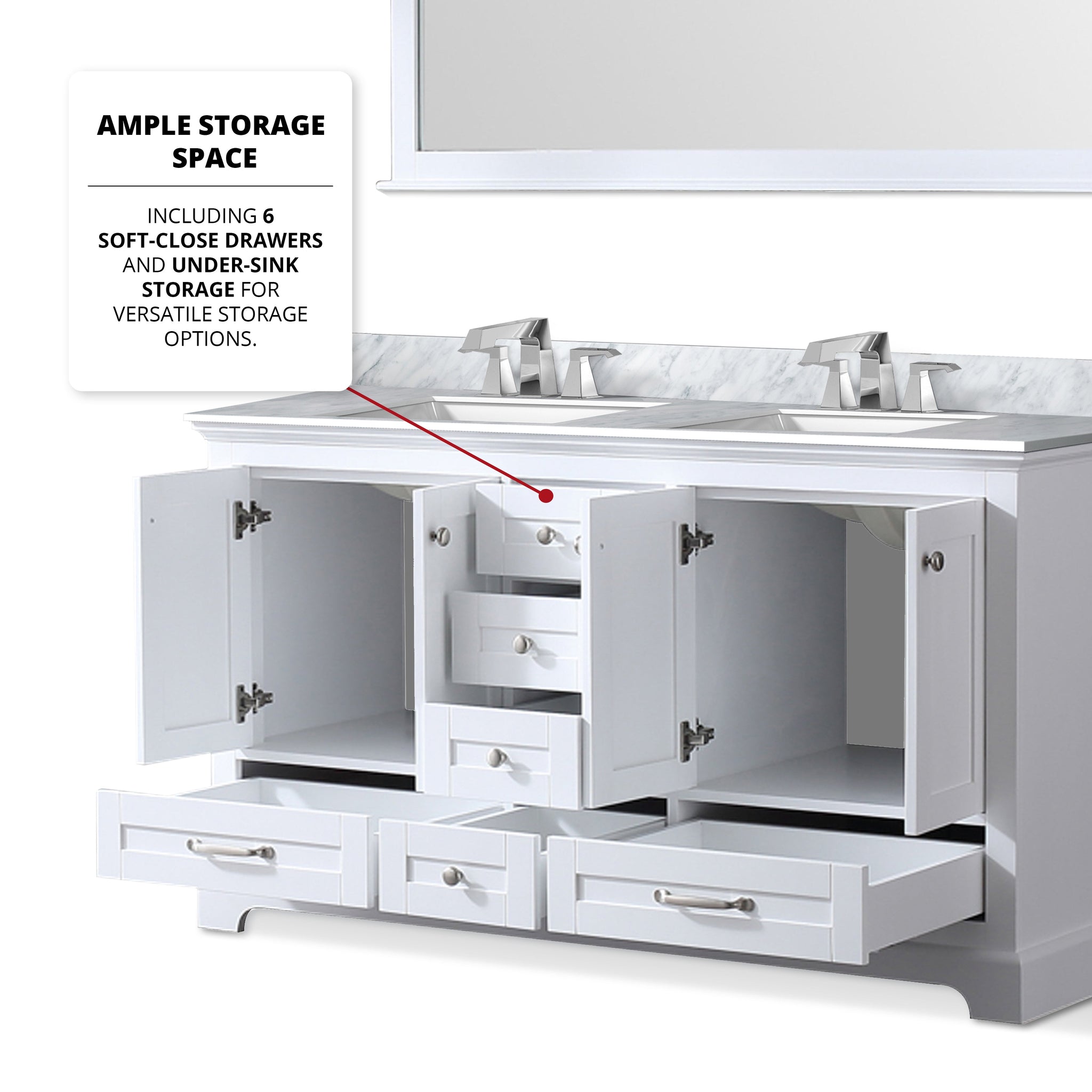 Dukes 60 in. Bathroom Freestanding Bathroom Vanity With Undermount Ceramic Sink with White Carrara Marble Top