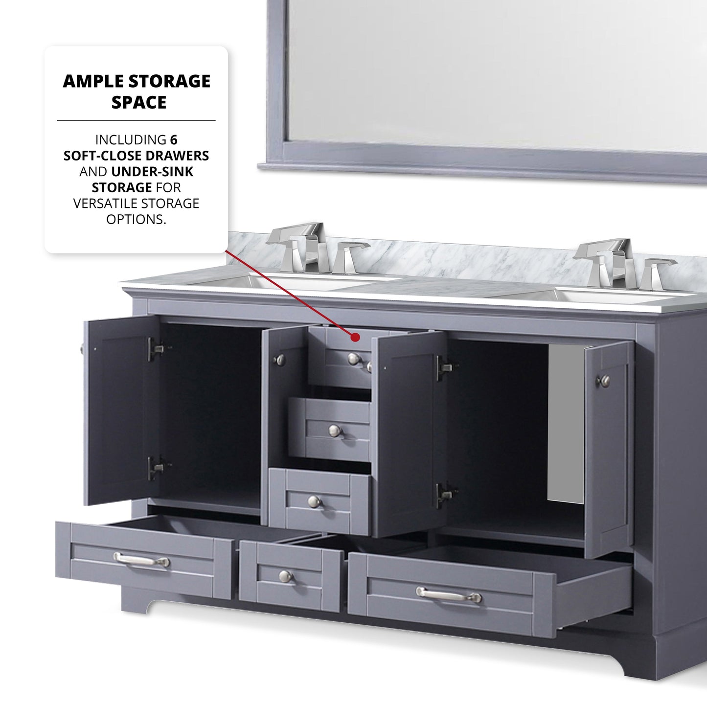 Dukes 60 in. Freestanding Bathroom Vanity with White Carrara Marble Top, White Square Sink