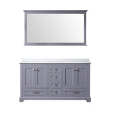 Dukes 60" Dark Grey Double Vanity, White Quartz Top, White Square Sinks and 58" Mirror