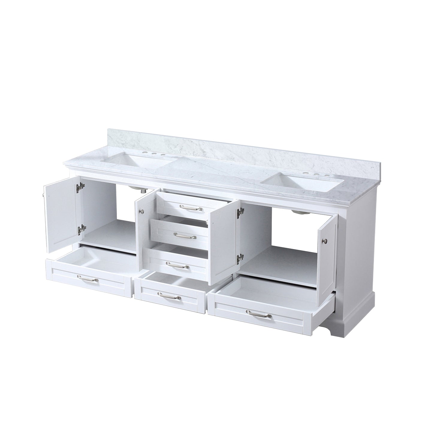 Dukes 80 in. Bathroom Freestanding Bathroom Vanity With Undermount Ceramic Sink with White Carrara Marble Top