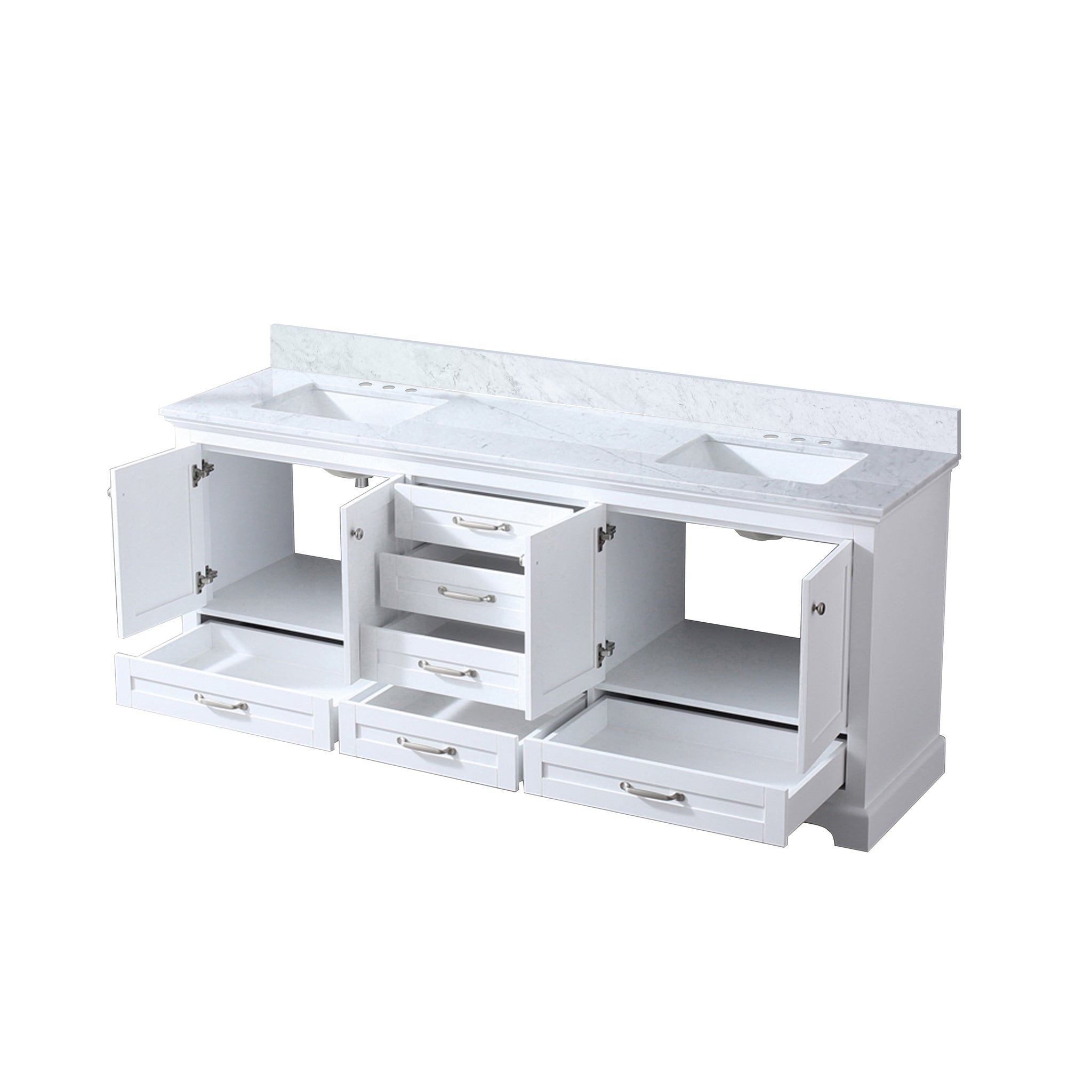 Dukes 80 in. Bathroom Freestanding Bathroom Vanity With Undermount Ceramic Sink with White Carrara Marble Top