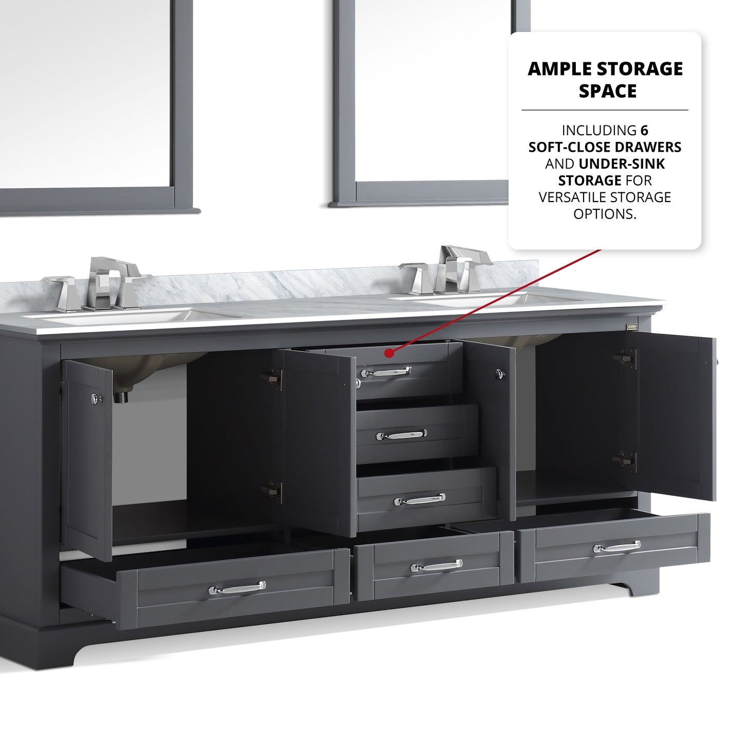 Dukes 80 in. Freestanding Bathroom Vanity with White Carrara Marble Top, White Square Sink