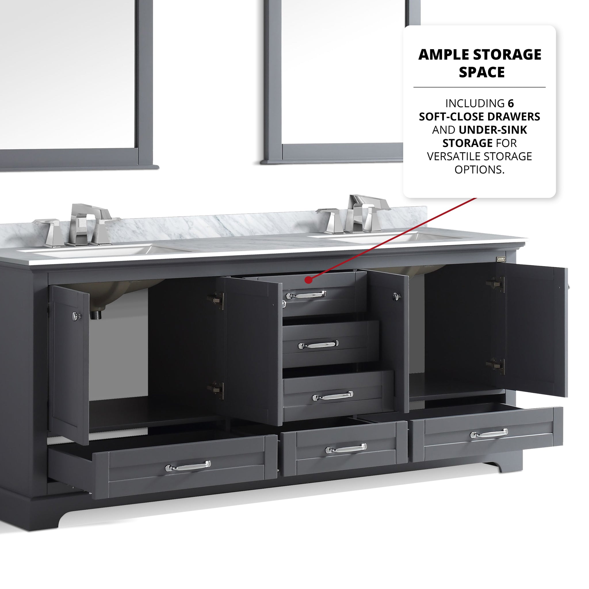 Dukes 80 in. Freestanding Bathroom Vanity with White Carrara Marble Top, White Square Sink