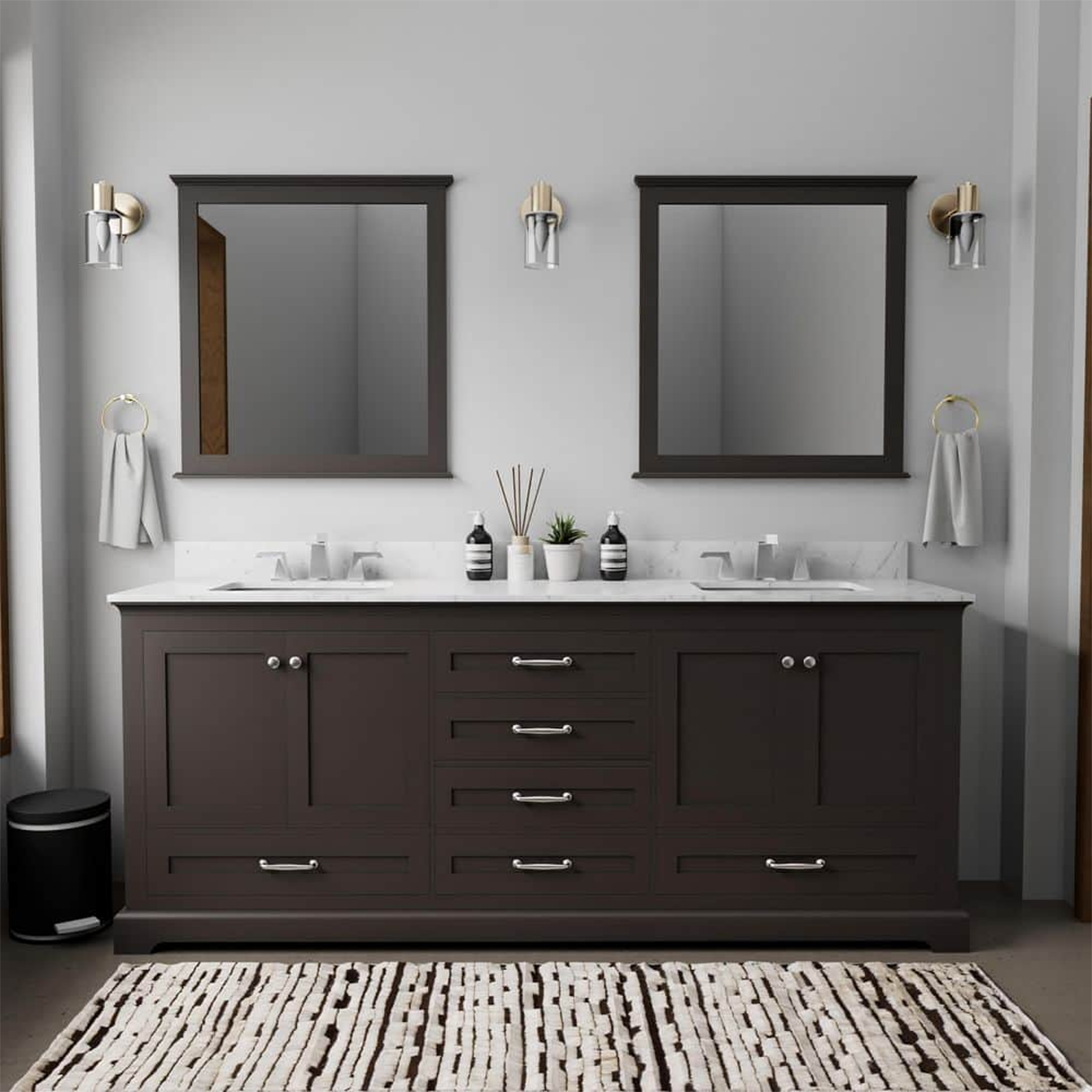 Dukes 80 in. Bathroom Freestanding Bathroom Vanity With Undermount Ceramic Sink with White Carrara Marble Top