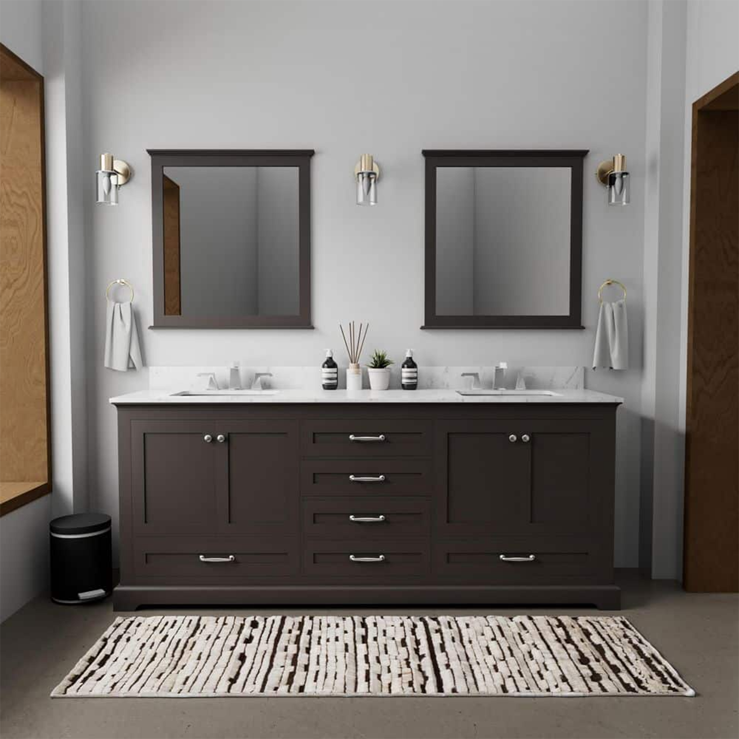 Dukes 80 in. Bathroom Freestanding Bathroom Vanity With Undermount Ceramic Sink with White Carrara Marble Top