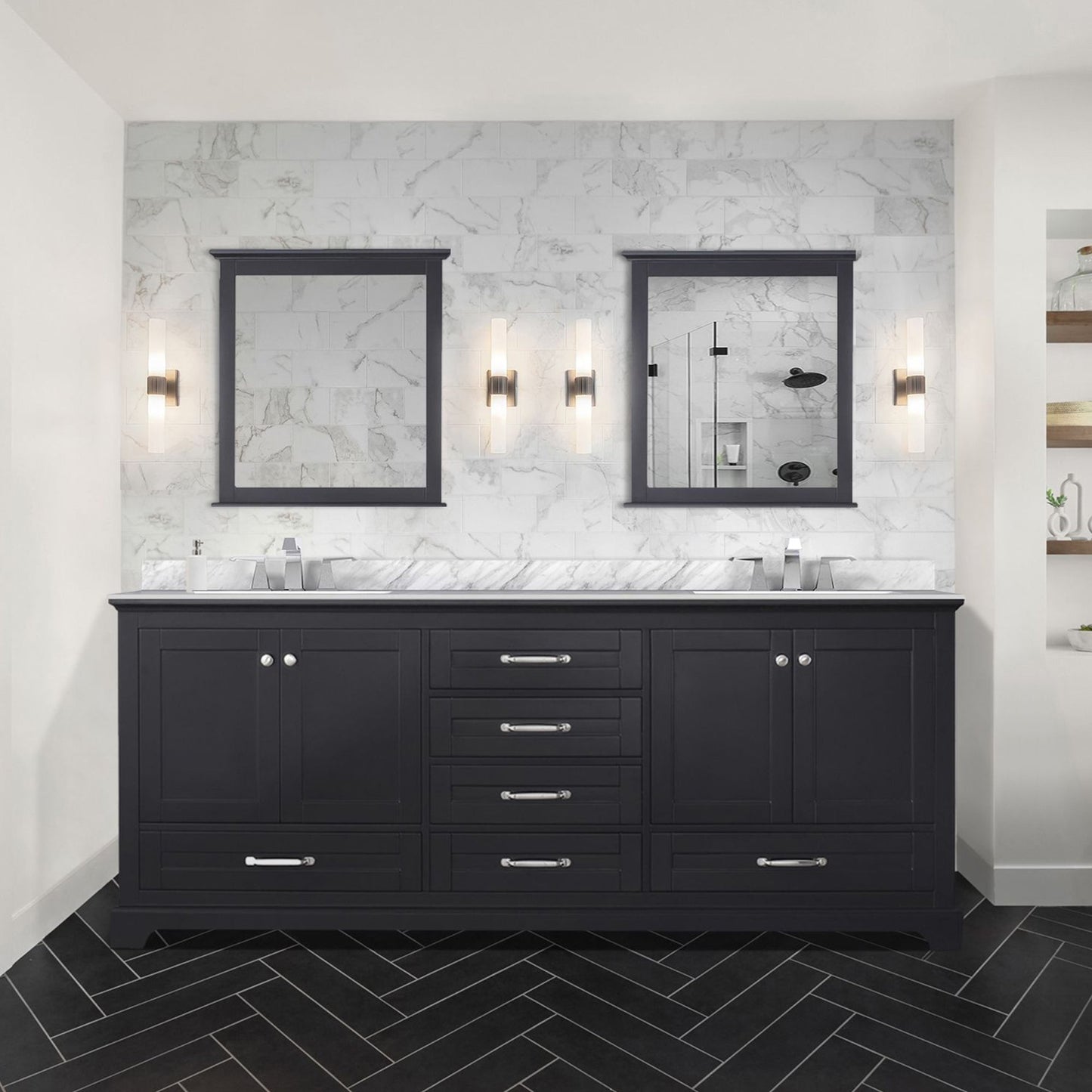Dukes 80 in. Bathroom Freestanding Bathroom Vanity With Undermount Ceramic Sink with White Carrara Marble Top