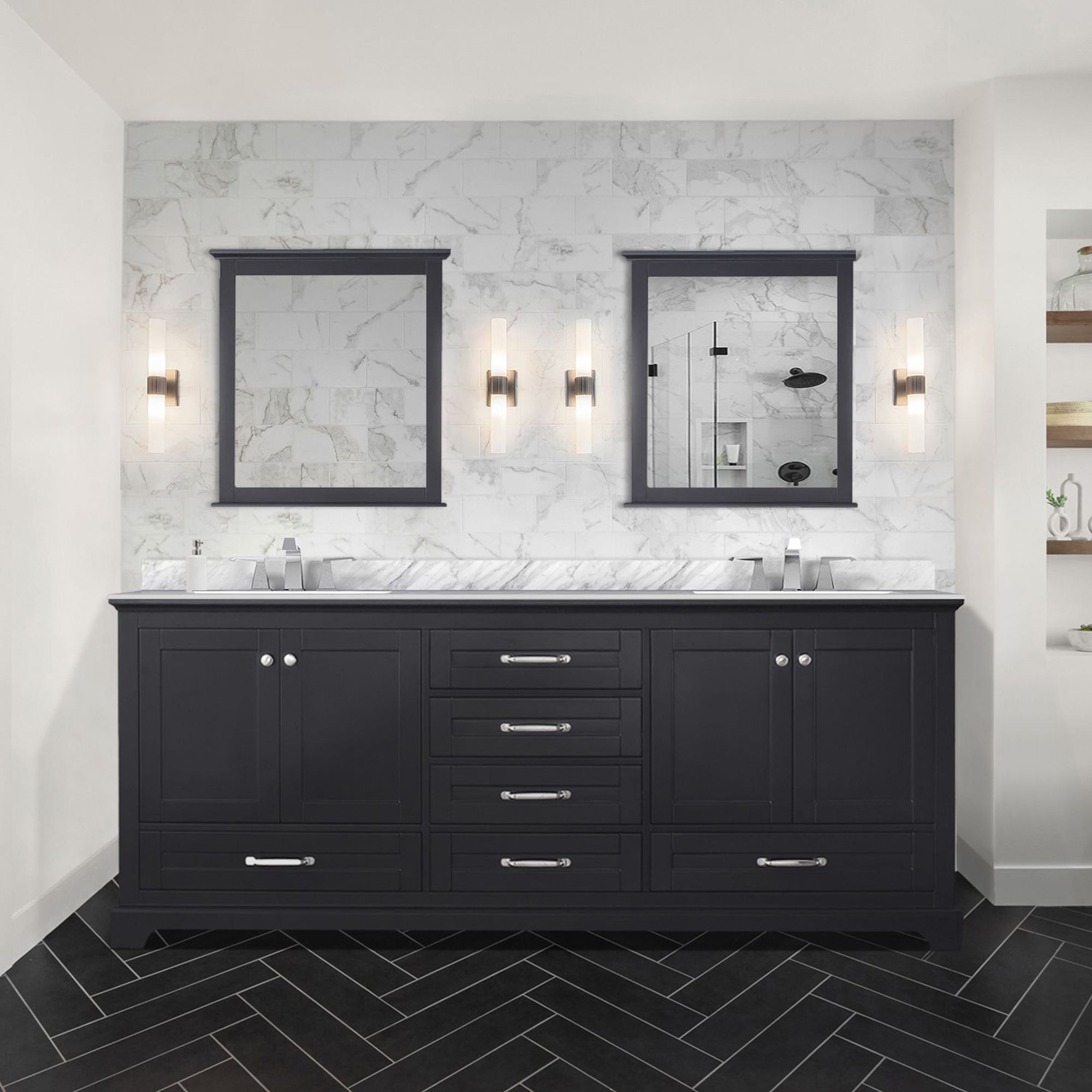 Dukes 80 in. Bathroom Freestanding Bathroom Vanity With Undermount Ceramic Sink with White Carrara Marble Top