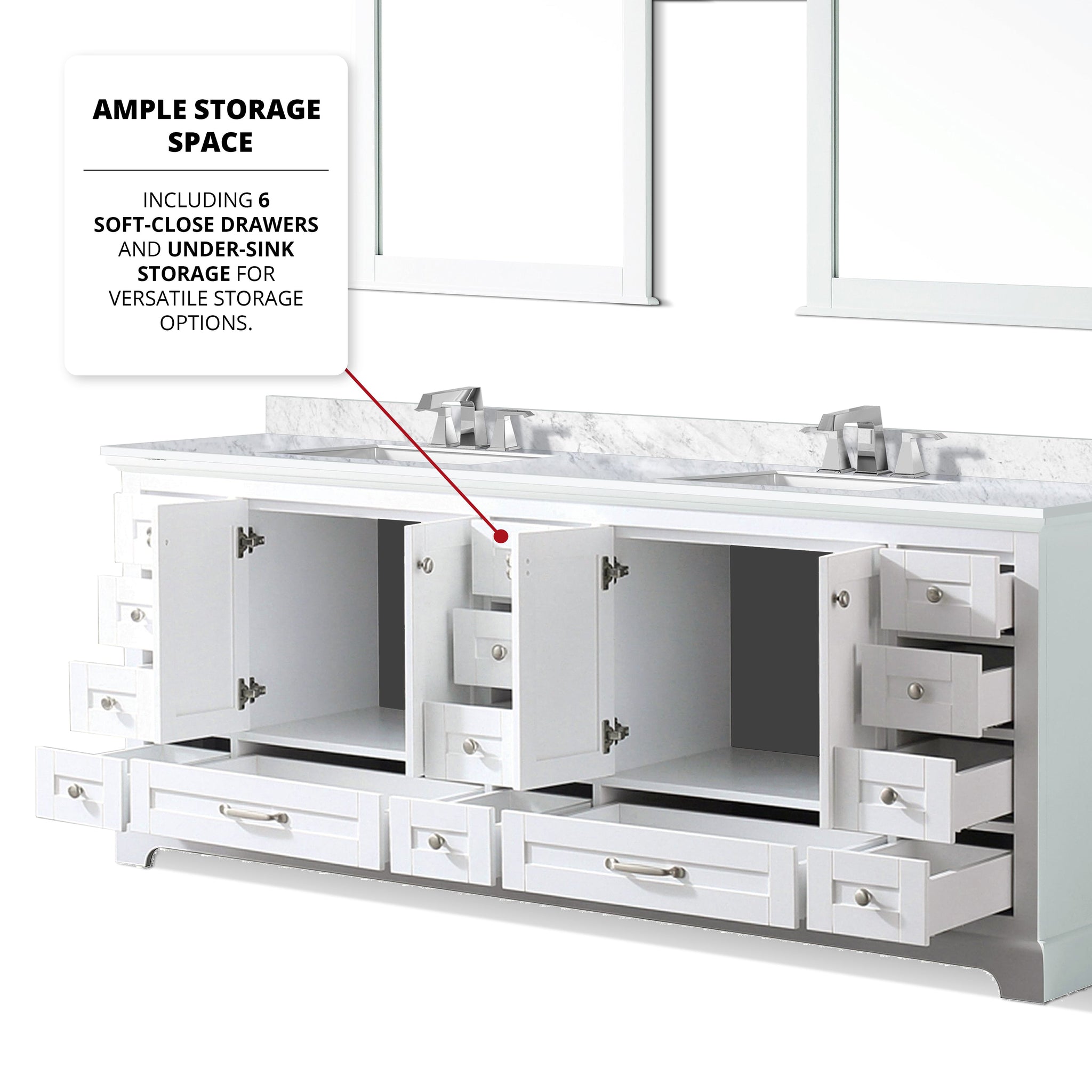 Dukes 84 in. Bathroom Freestanding Bathroom Vanity With Undermount Ceramic Sink with White Carrara Marble Top