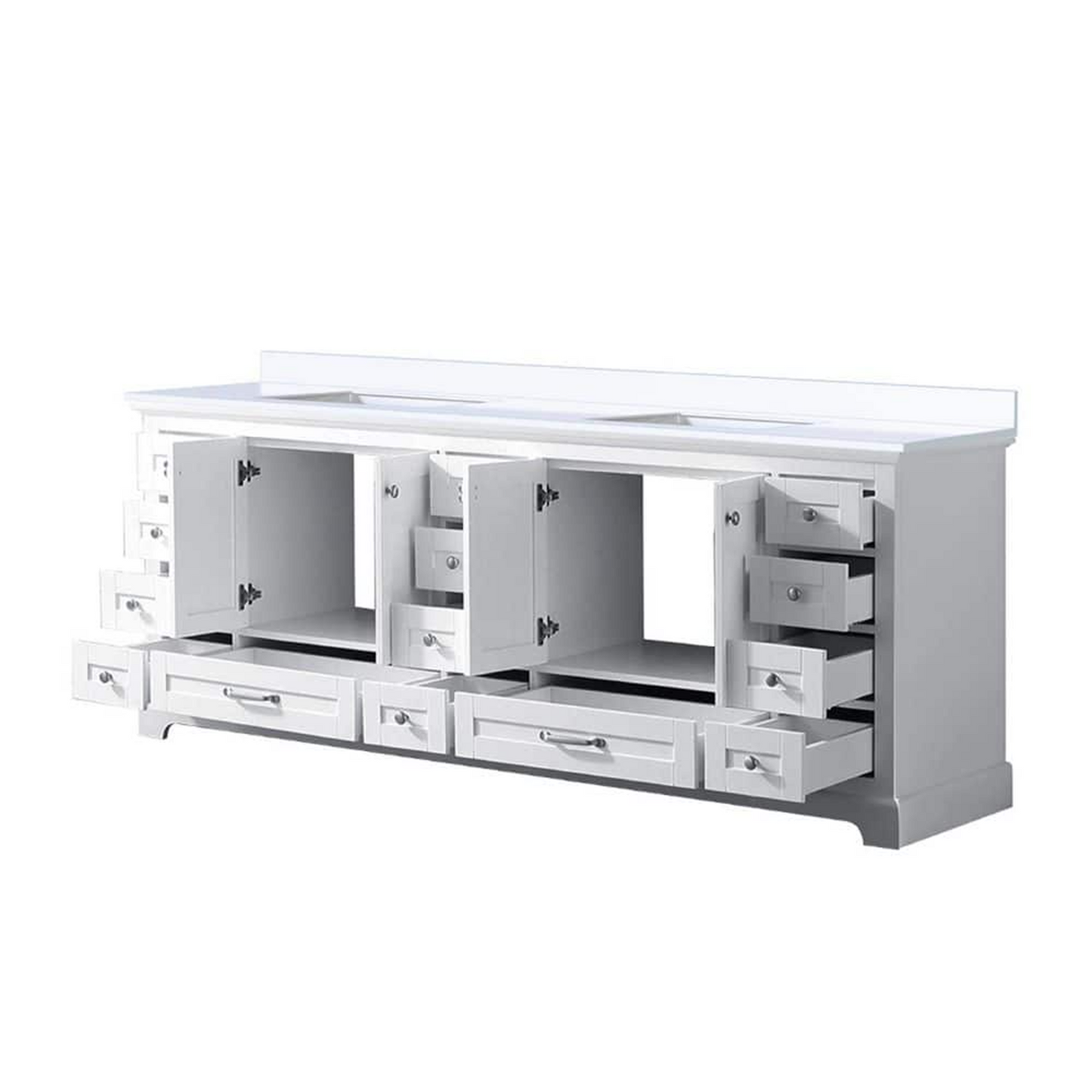 Dukes 84 in. Freestanding Bathroom Vanity with White Quartz Top, White Square Sink