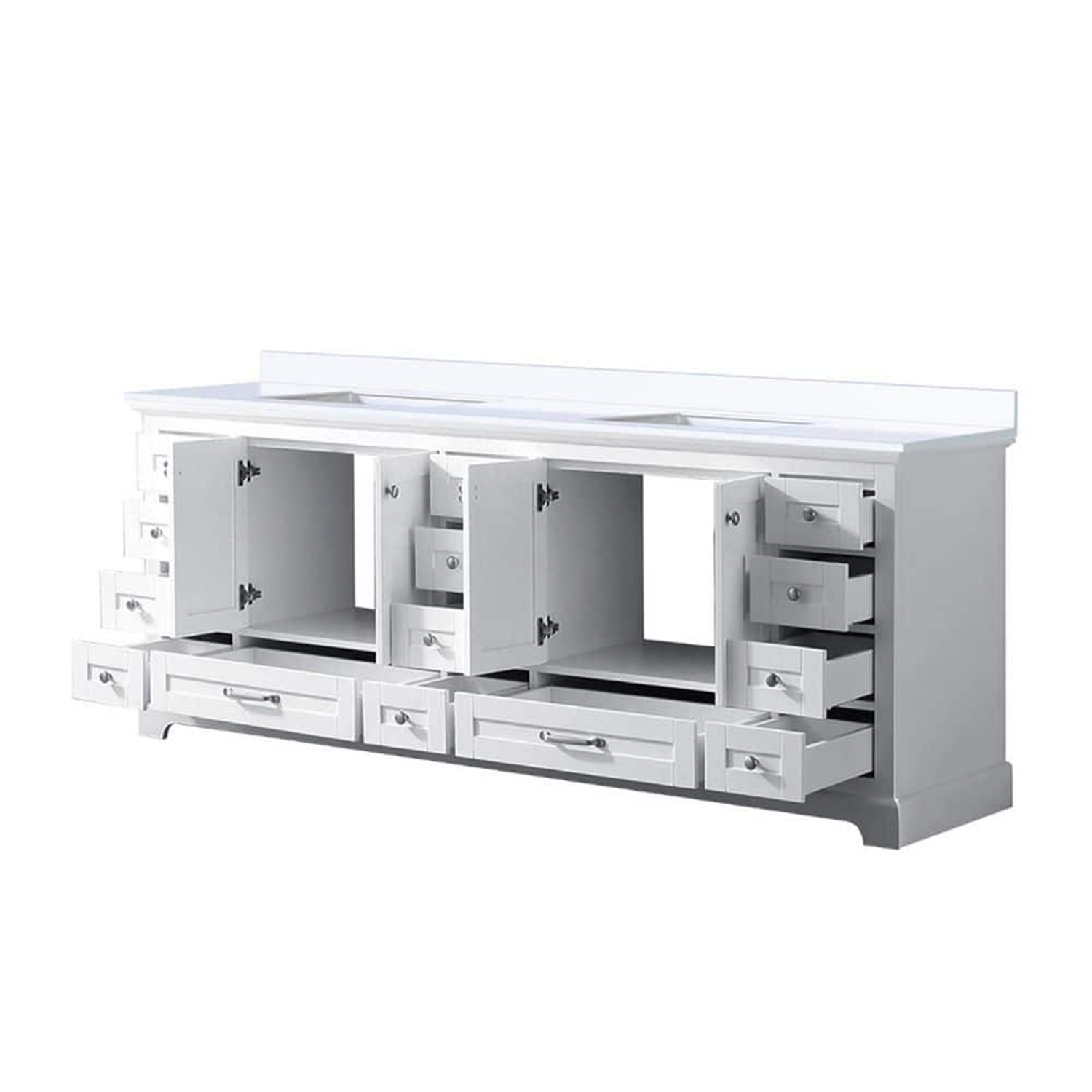 Dukes 84 in. Freestanding Bathroom Vanity with White Quartz Top, White Square Sink