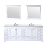 Dukes 84" White Double Vanity, White Quartz Top, White Square Sinks and 34" Mirrors w/ Faucets