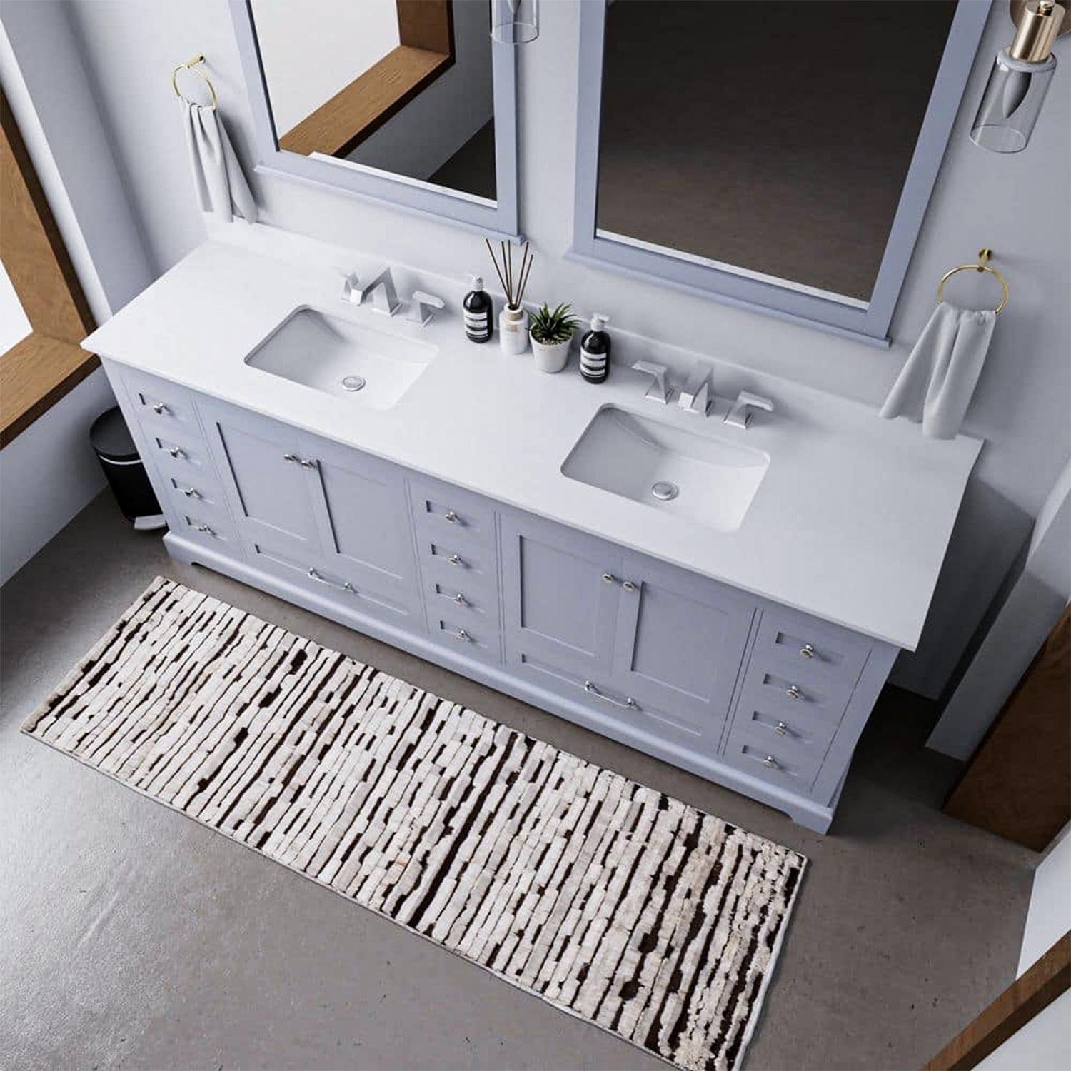Dukes 84 in. Freestanding Bathroom Vanity with White Quartz Top, White Square Sink