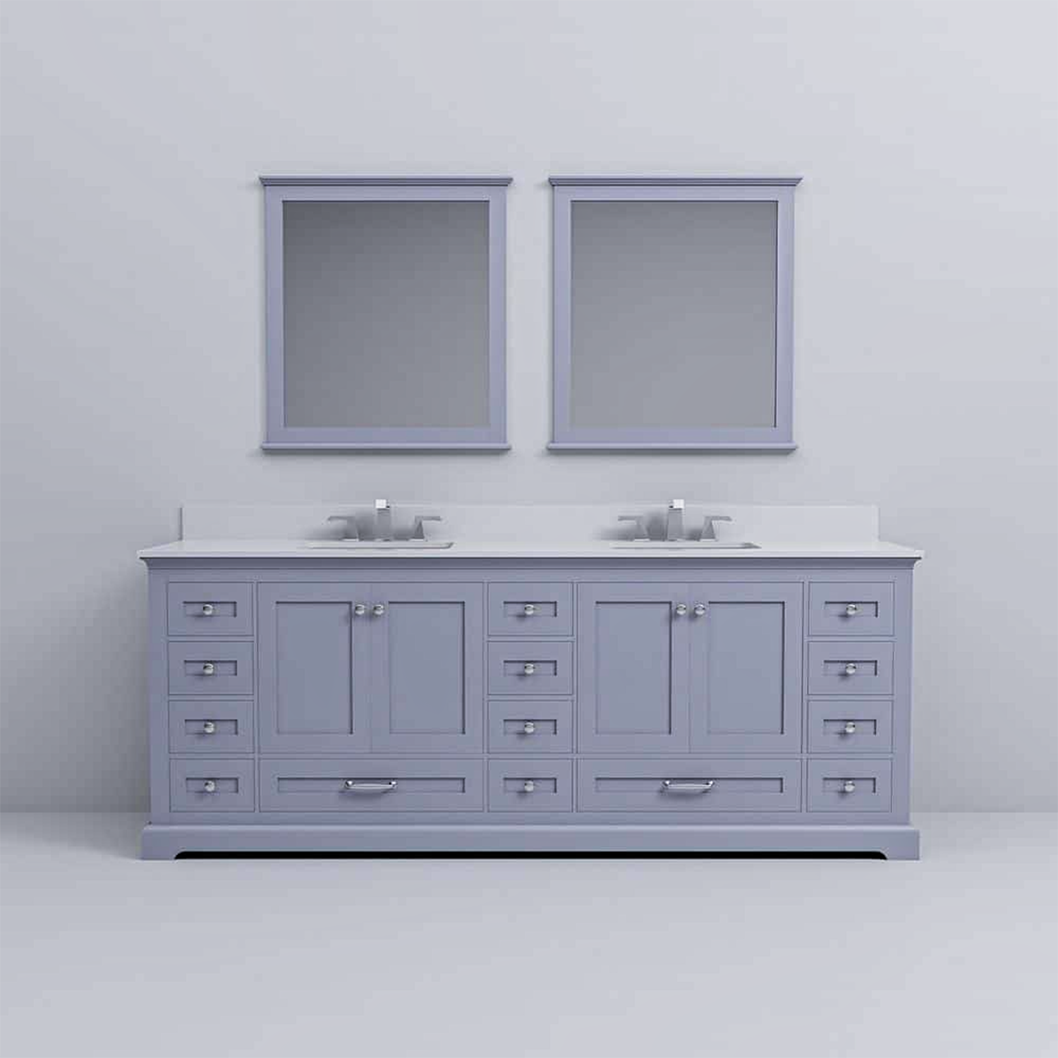 Dukes 84 in. Freestanding Bathroom Vanity with White Quartz Top, White Square Sink