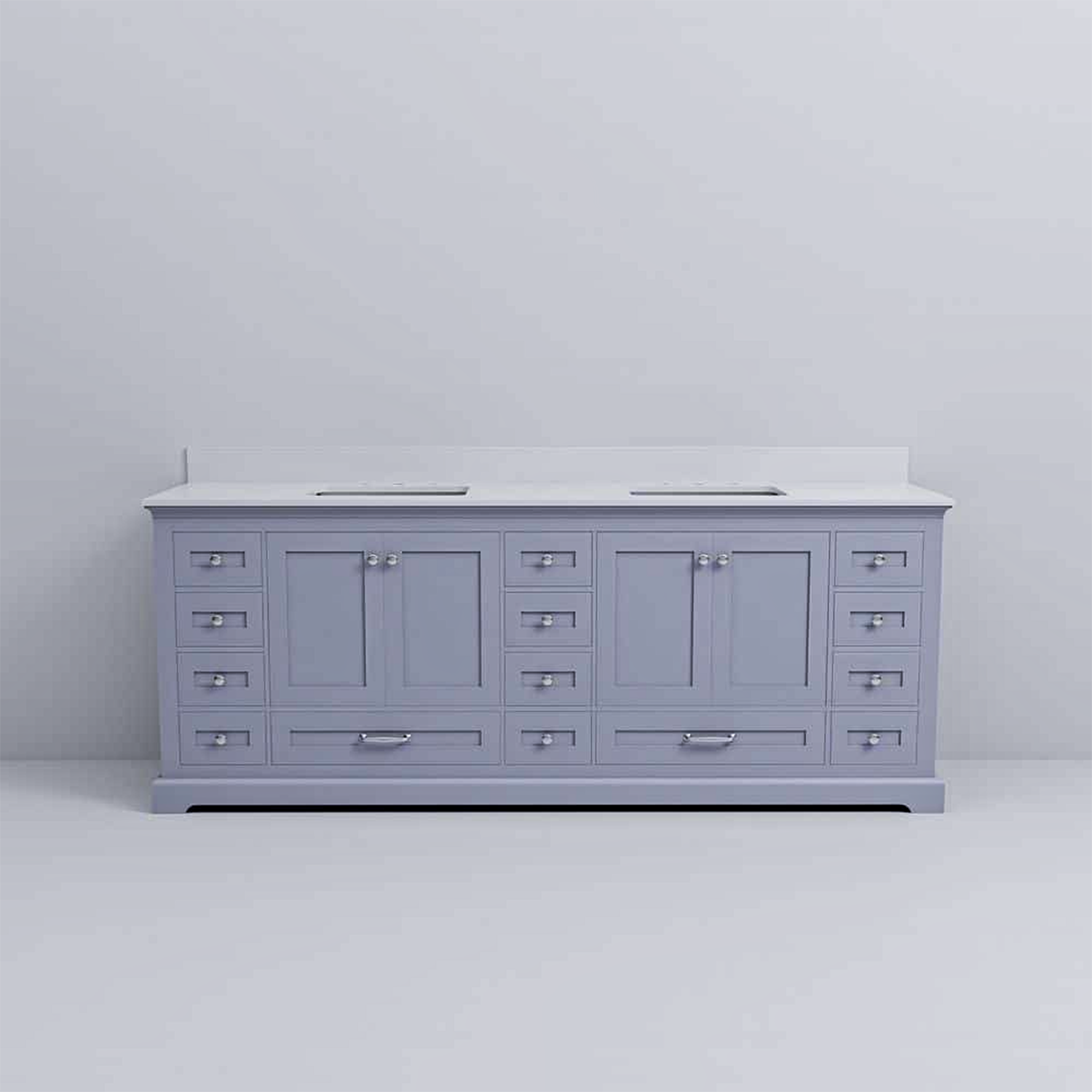 Dukes 84 in. Freestanding Bathroom Vanity with White Quartz Top, White Square Sink