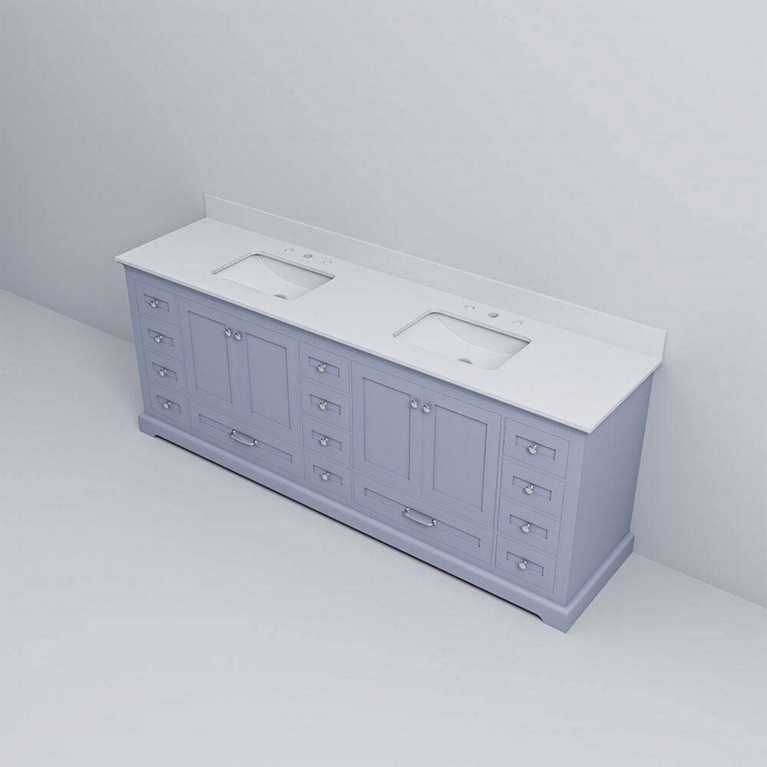 Dukes 84 in. Freestanding Bathroom Vanity with White Quartz Top, White Square Sink