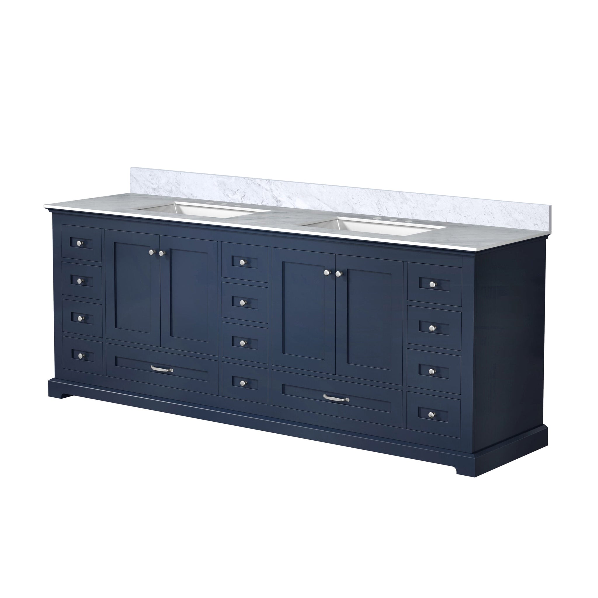 Dukes 84 in. Freestanding Bathroom Vanity with White Carrara Marble Top, White Square Sink