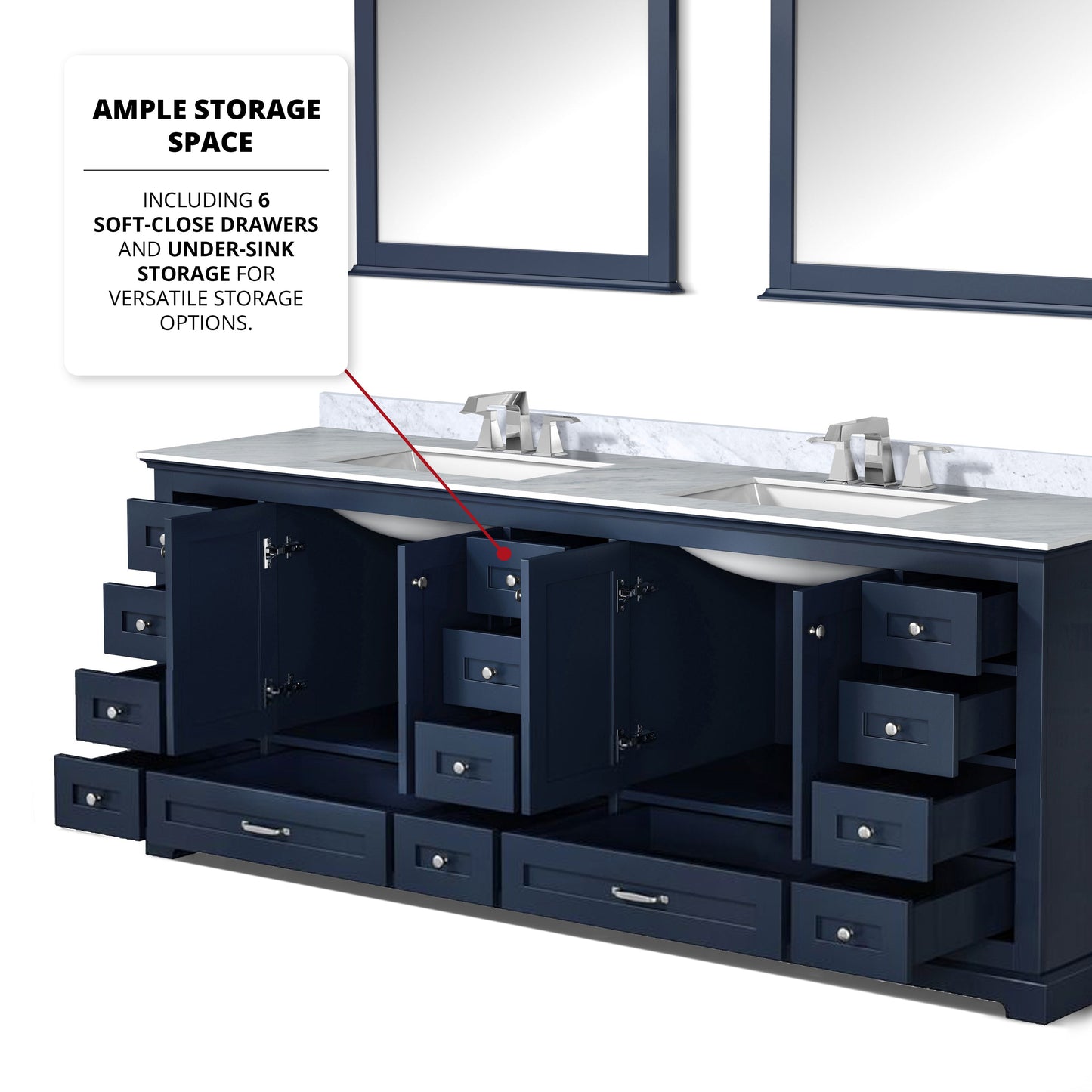 Dukes 84 in. Freestanding Bathroom Vanity with White Carrara Marble Top, White Square Sink