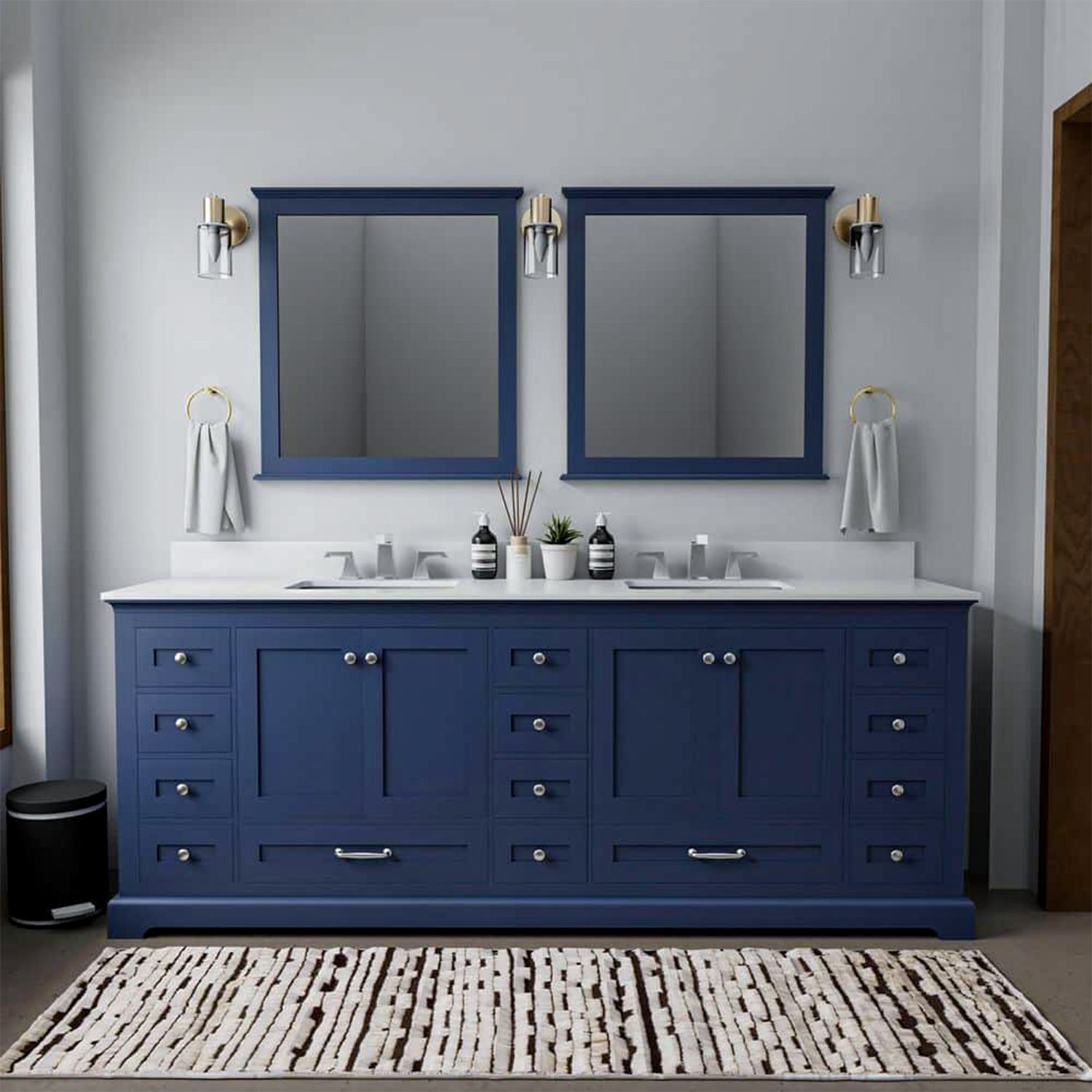 Dukes 84 in. Freestanding Bathroom Vanity with White Quartz Top, White Square Sink