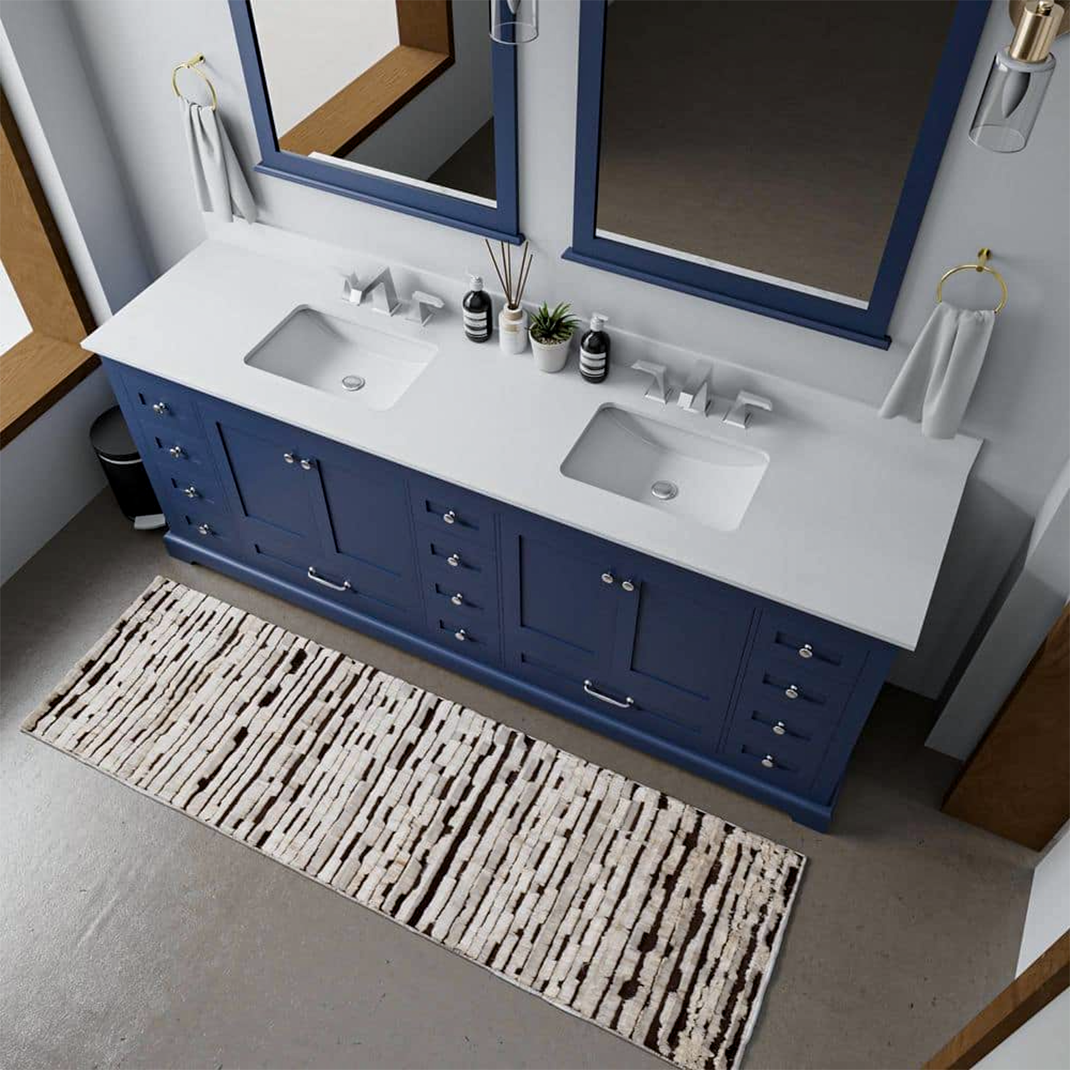 Dukes 84 in. Freestanding Bathroom Vanity with White Quartz Top, White Square Sink