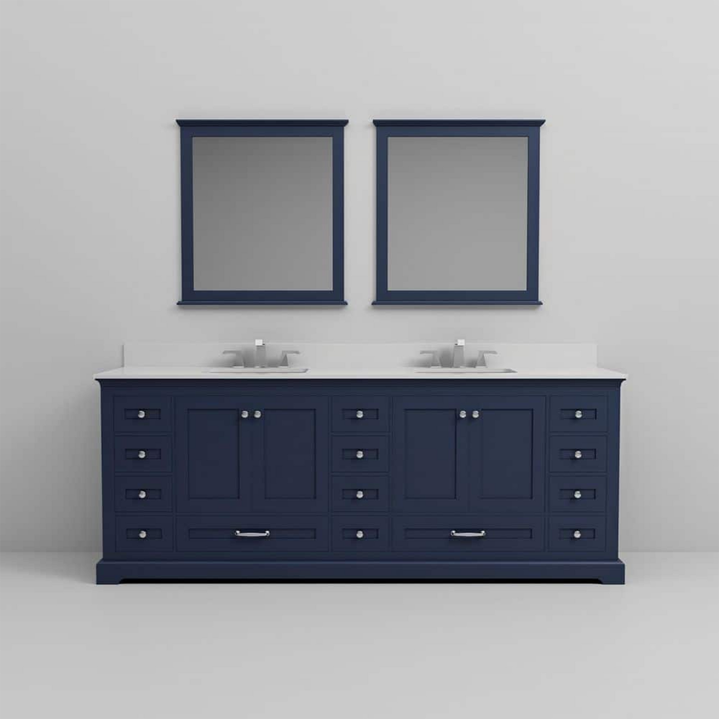 Dukes 84 in. Freestanding Bathroom Vanity with White Quartz Top, White Square Sink