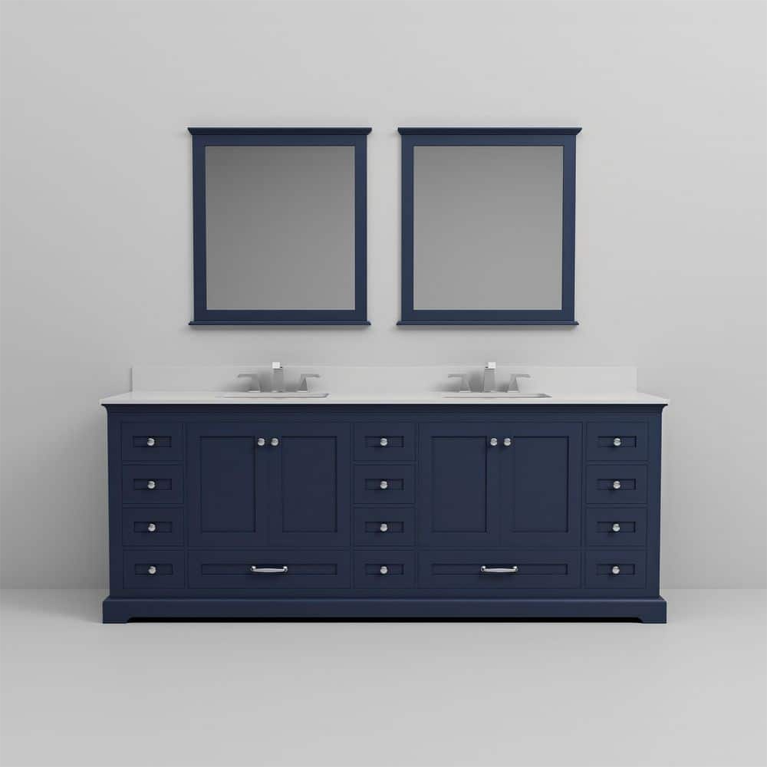 Dukes 84 in. Freestanding Bathroom Vanity with White Quartz Top, White Square Sink
