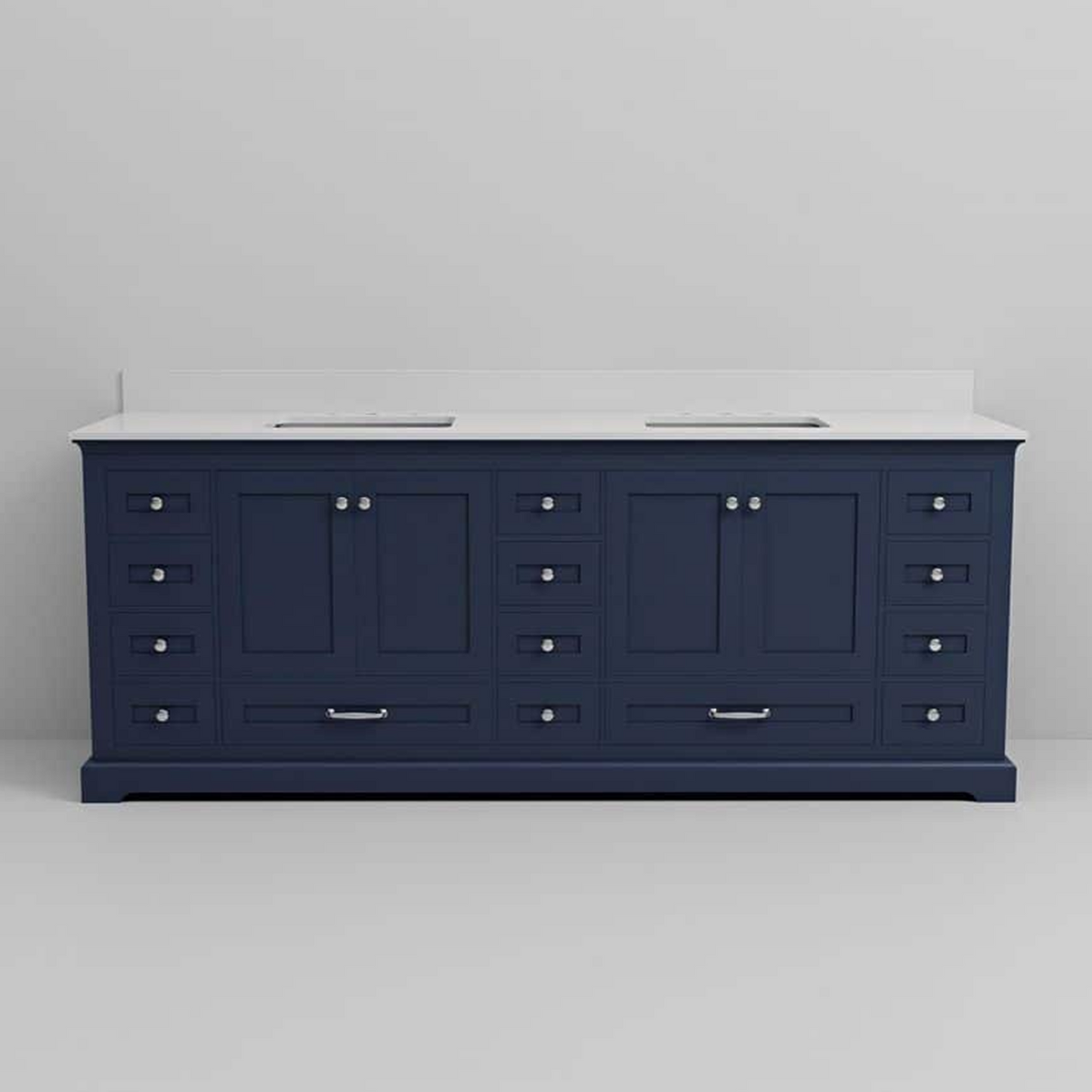 Dukes 84 in. Freestanding Bathroom Vanity with White Quartz Top, White Square Sink