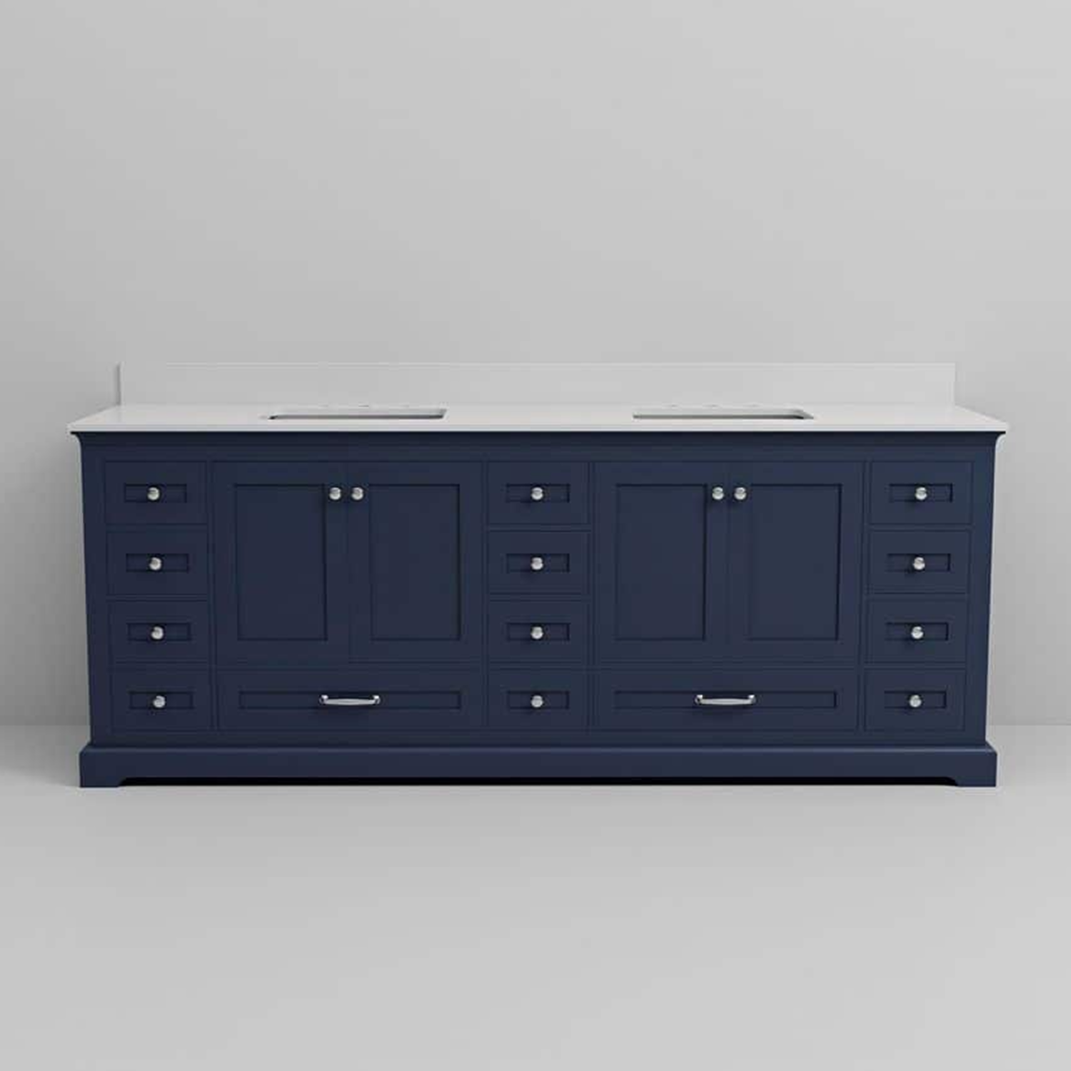 Dukes 84 in. Freestanding Bathroom Vanity with White Quartz Top, White Square Sink