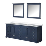 Dukes 84" Navy Blue Double Vanity, White Quartz Top, White Square Sinks and 34" Mirrors