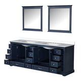 Dukes 84" Navy Blue Double Vanity, White Quartz Top, White Square Sinks and 34" Mirrors