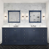 Dukes 84" Navy Blue Double Vanity, White Quartz Top, White Square Sinks and 34" Mirrors