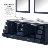 Dukes 84" Navy Blue Double Vanity, White Quartz Top, White Square Sinks and 34" Mirrors