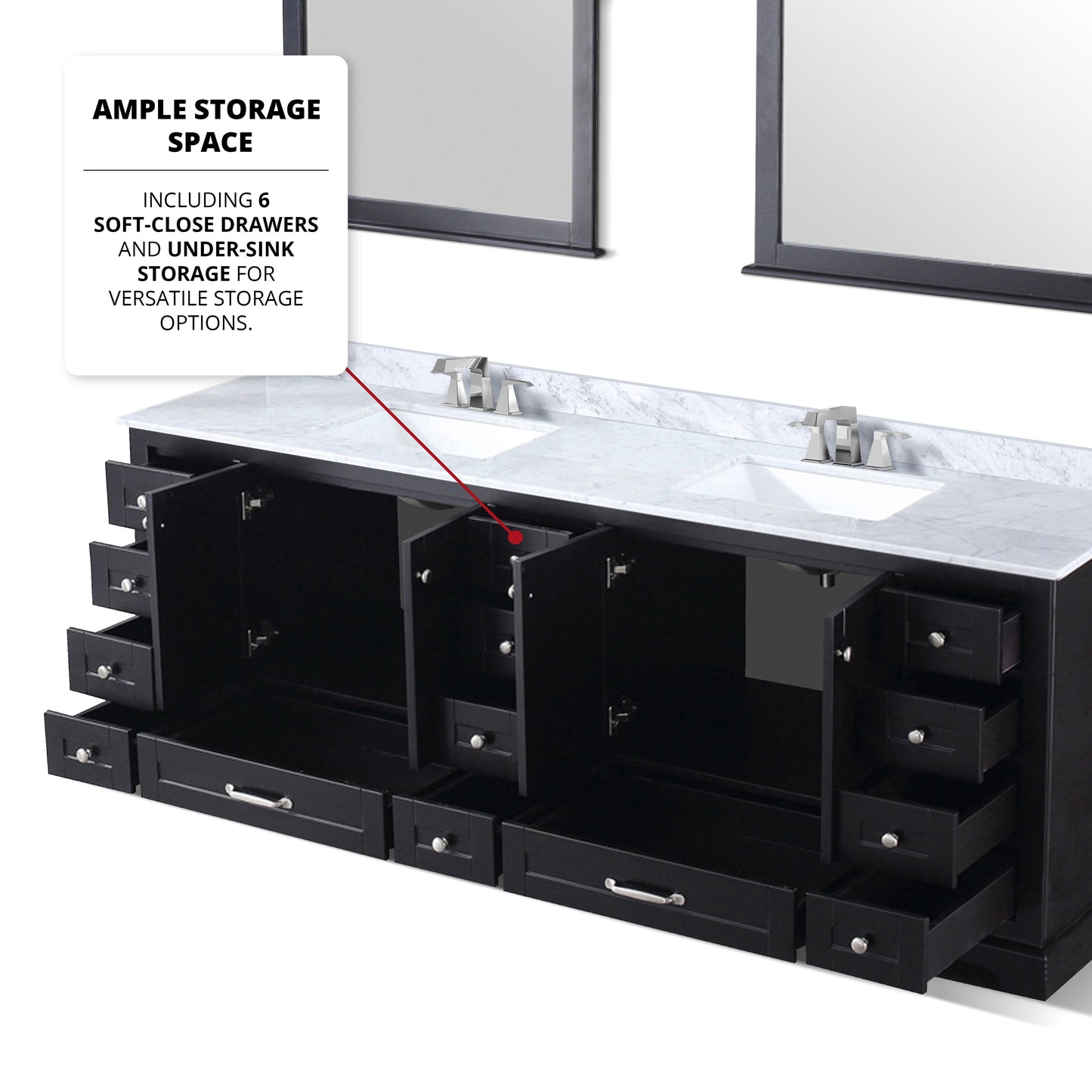 Dukes 84 in. Bathroom Freestanding Bathroom Vanity With Undermount Ceramic Sink with White Carrara Marble Top