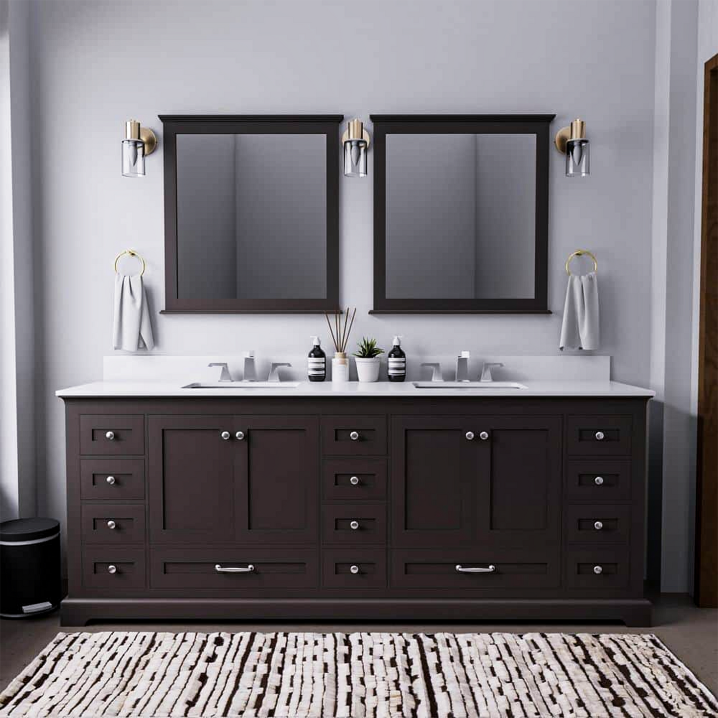 Dukes 84 in. Freestanding Bathroom Vanity with White Quartz Top, White Square Sink