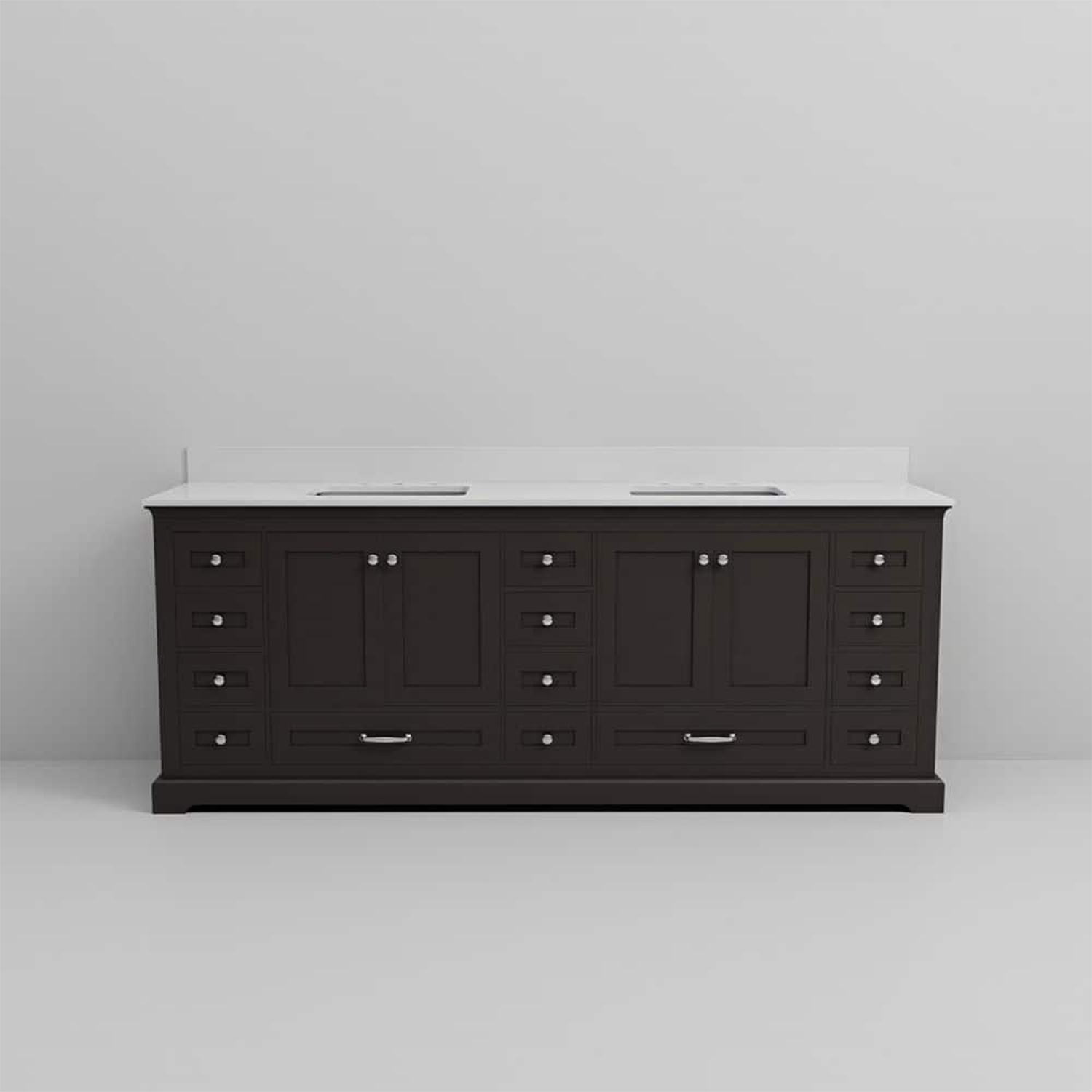 Dukes 84 in. Freestanding Bathroom Vanity with White Quartz Top, White Square Sink