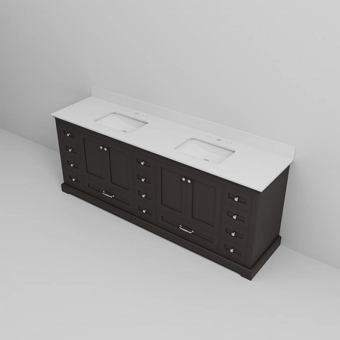 Dukes 84 in. Freestanding Bathroom Vanity with White Quartz Top, White Square Sink