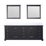 Dukes 84" Espresso Double Vanity, White Quartz Top, White Square Sinks and 34" Mirrors