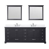 Dukes 84" Espresso Double Vanity, White Quartz Top, White Square Sinks and 34" Mirrors w/ Faucets