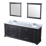Dukes 84" Espresso Double Vanity, White Quartz Top, White Square Sinks and 34" Mirrors w/ Faucets