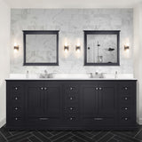 Dukes 84" Espresso Double Vanity, White Quartz Top, White Square Sinks and 34" Mirrors w/ Faucets