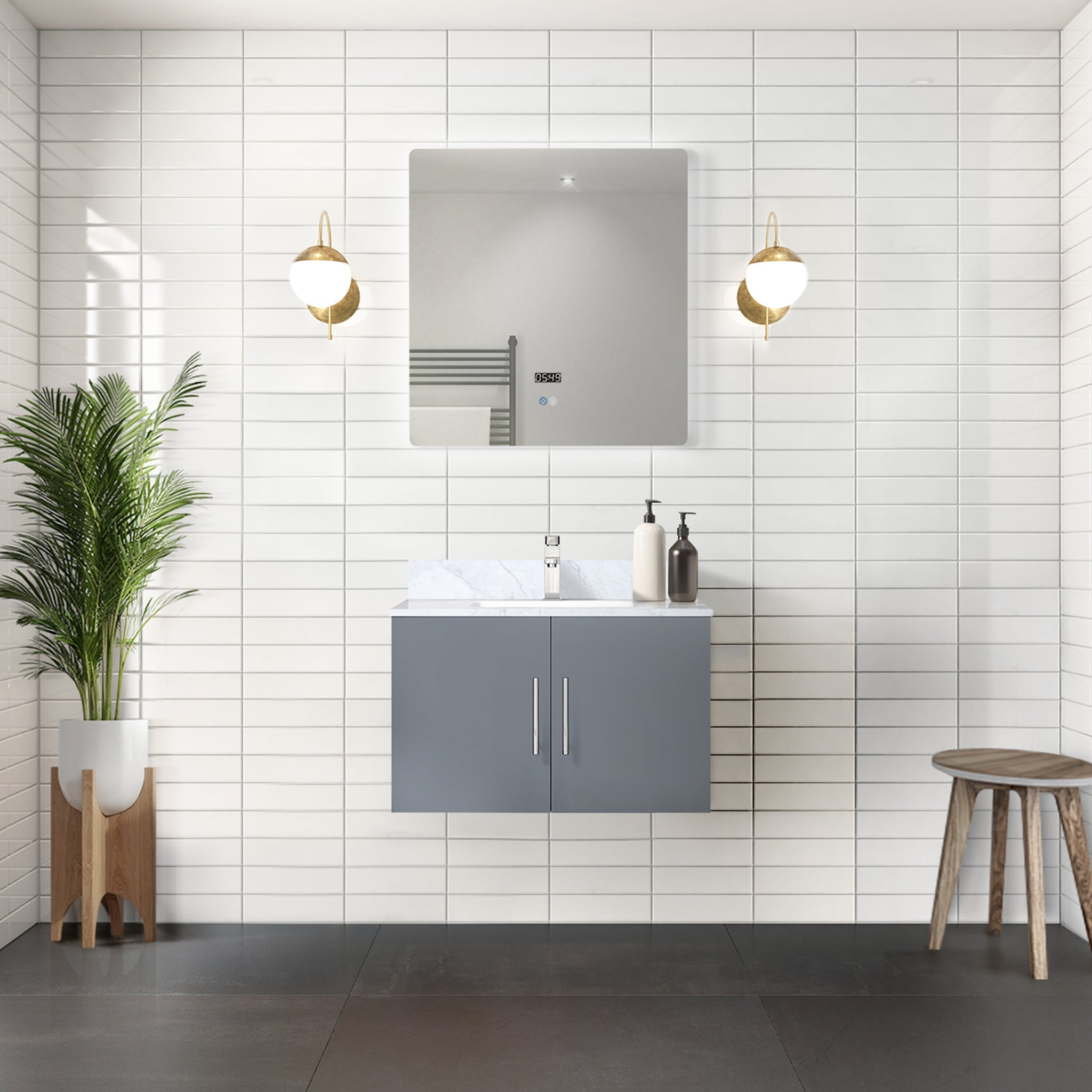 Geneva 30 in. Bathroom Floating Bathroom Vanity With Undermount Ceramic Sink With White Carrara Marble Top