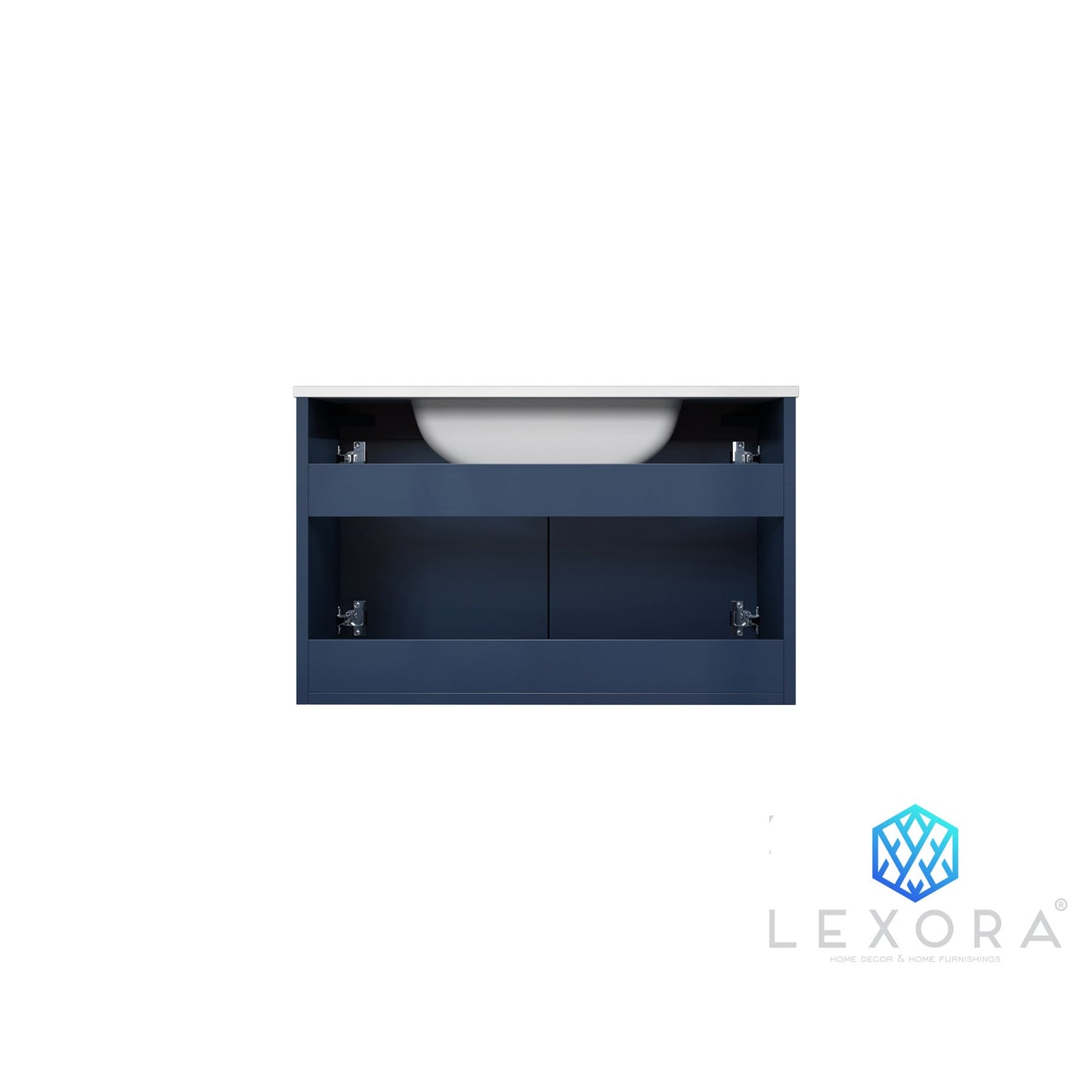 Geneva 30" Navy Blue Single Vanity, White Carrara Marble Top, White Square Sink and 30" LED Mirror w/ Faucet